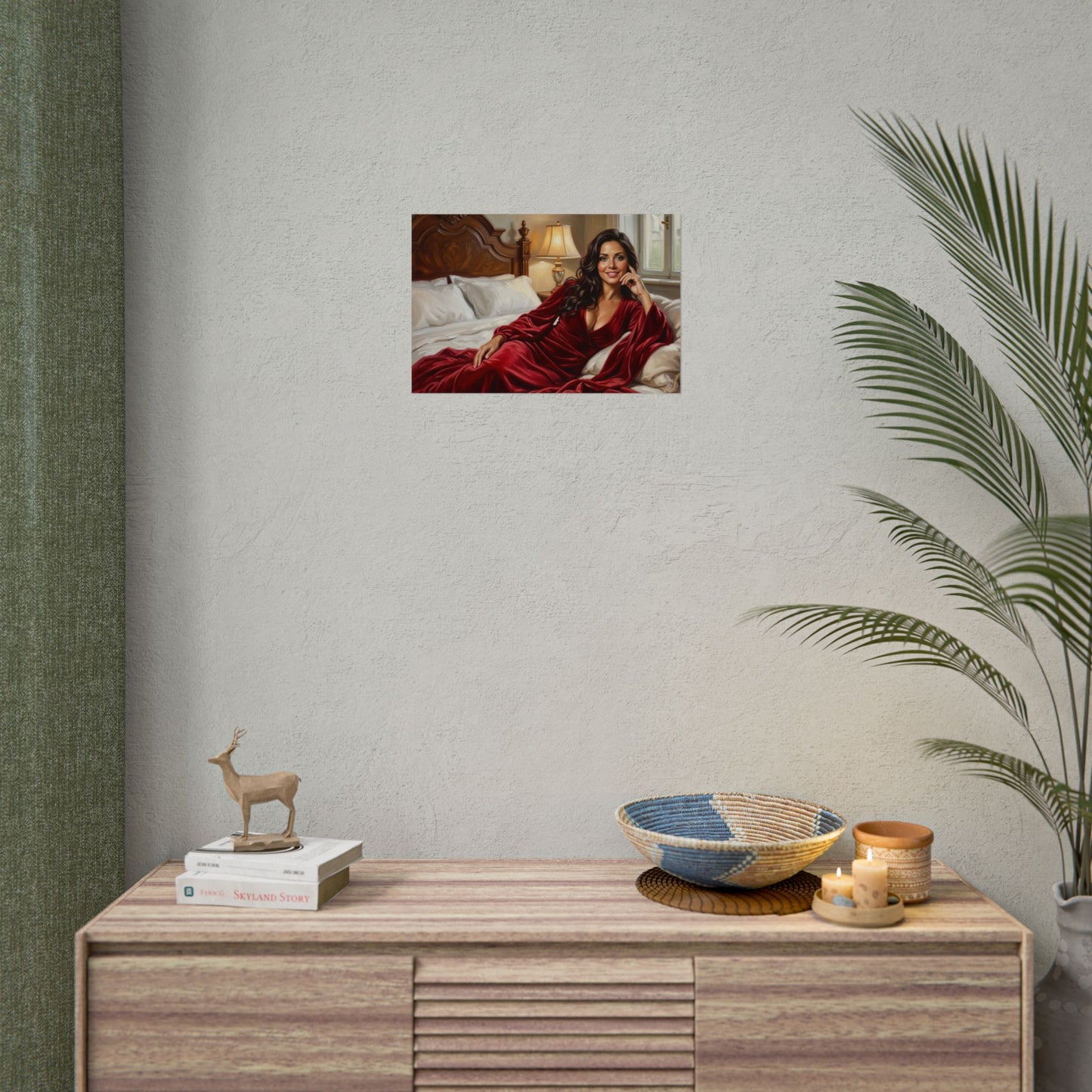 Rolled Poster — Luxurious Portrait of Mia in Red Velvet Robe