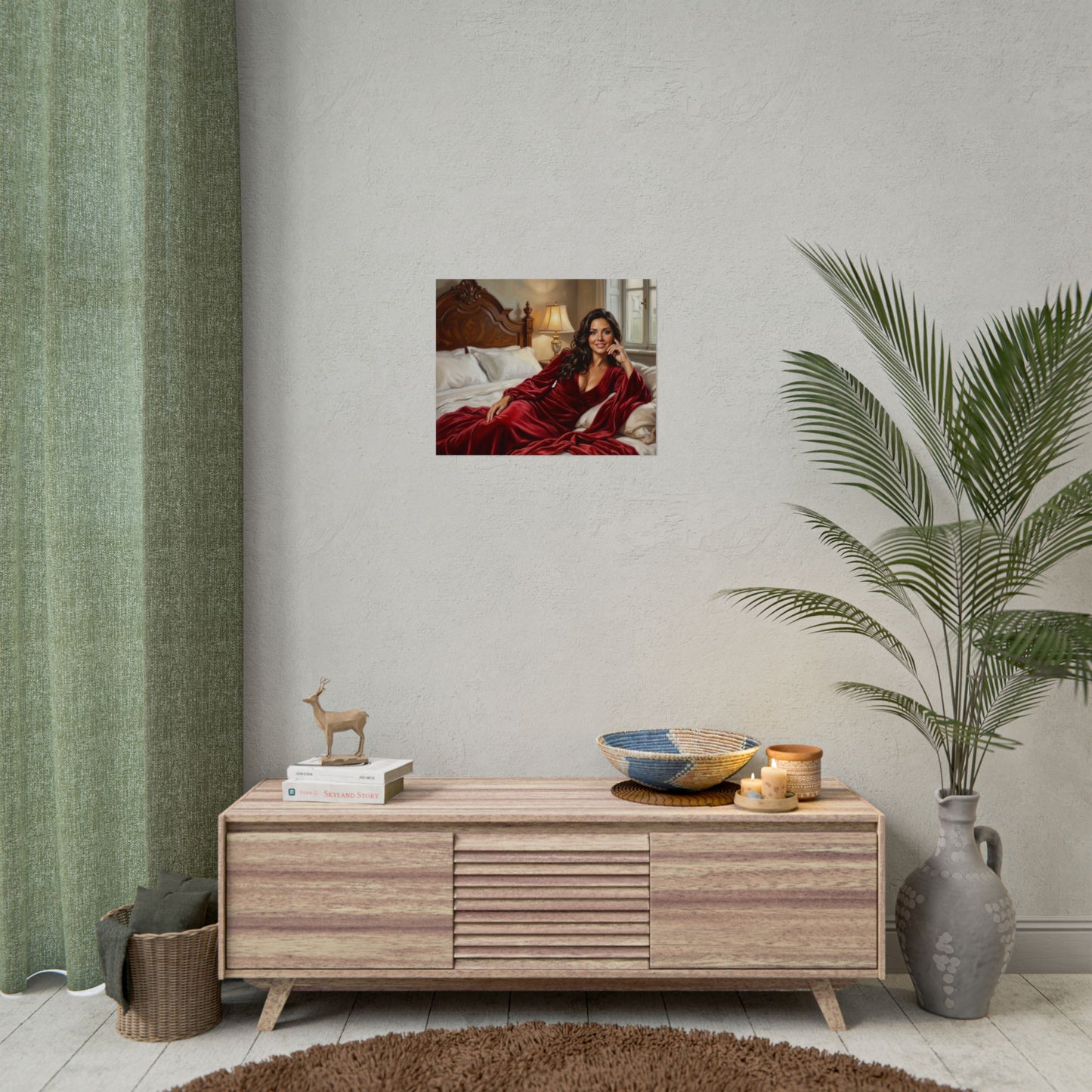 Rolled Poster — Luxurious Portrait of Mia in Red Velvet Robe