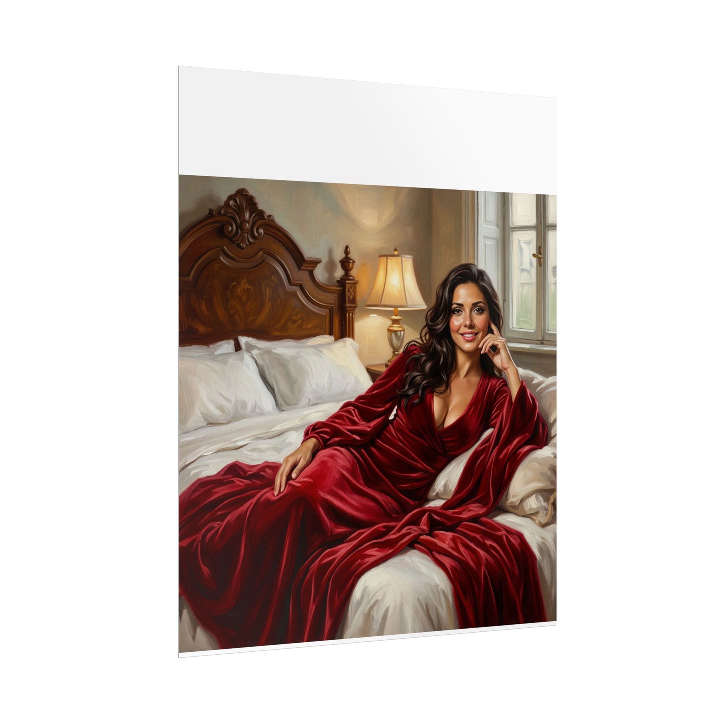 Rolled Poster — Luxurious Portrait of Mia in Red Velvet Robe