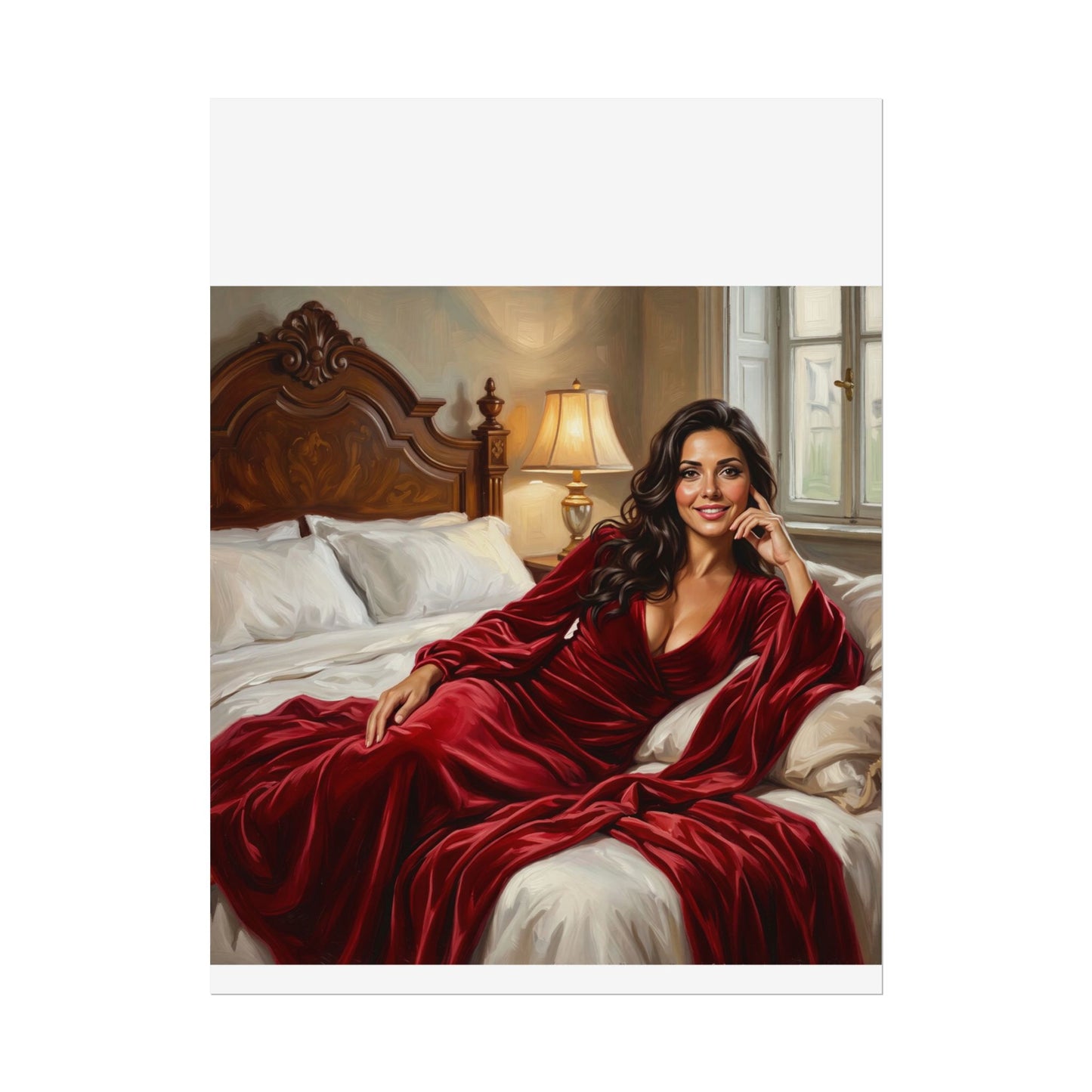 Rolled Poster — Luxurious Portrait of Mia in Red Velvet Robe