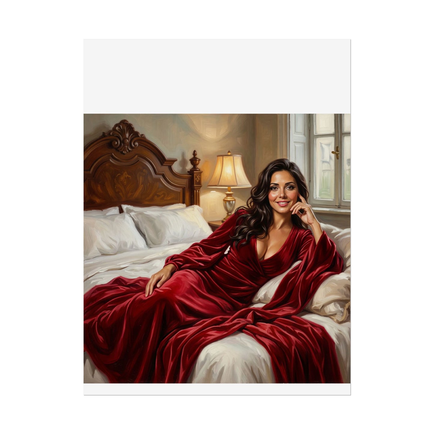 Rolled Poster — Luxurious Portrait of Mia in Red Velvet Robe