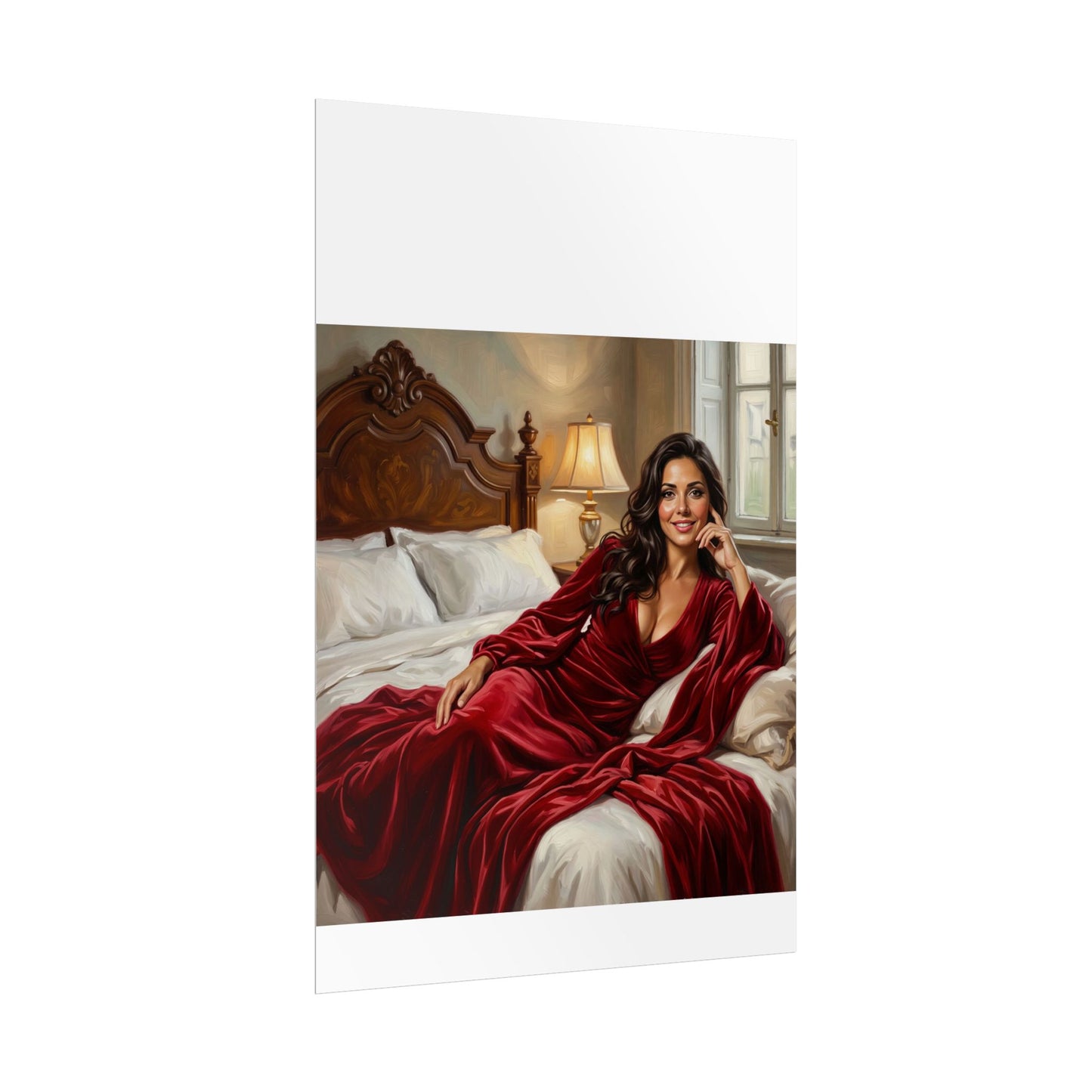 Rolled Poster — Luxurious Portrait of Mia in Red Velvet Robe
