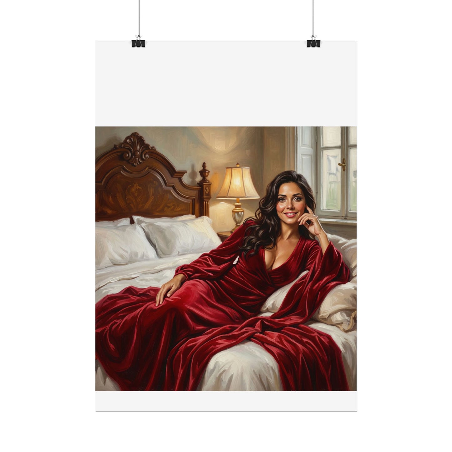 Rolled Poster — Luxurious Portrait of Mia in Red Velvet Robe