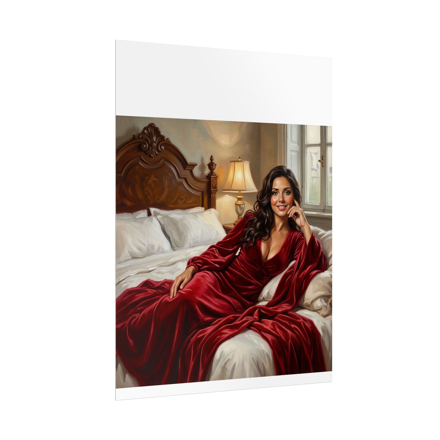 Rolled Poster — Luxurious Portrait of Mia in Red Velvet Robe