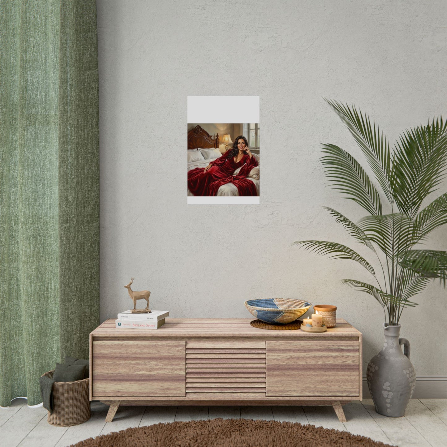 Rolled Poster — Luxurious Portrait of Mia in Red Velvet Robe