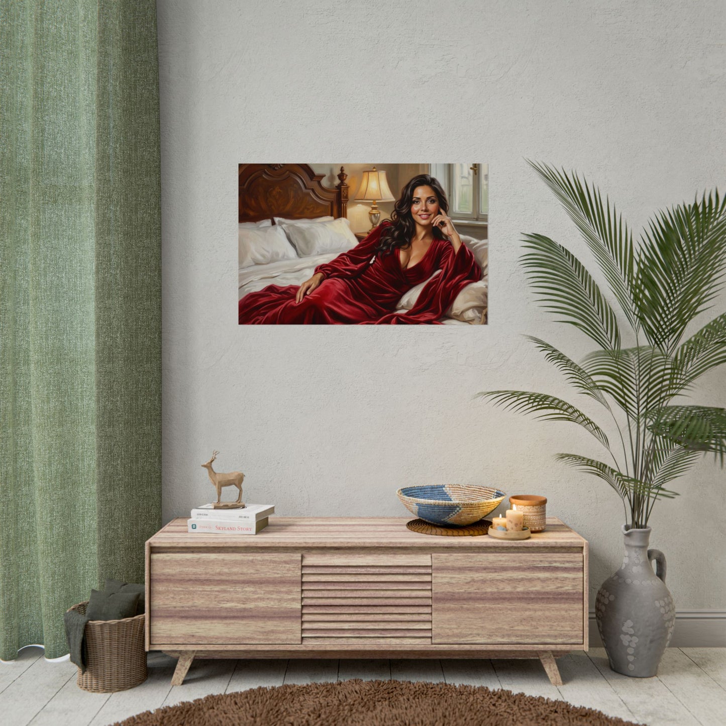 Rolled Poster — Luxurious Portrait of Mia in Red Velvet Robe