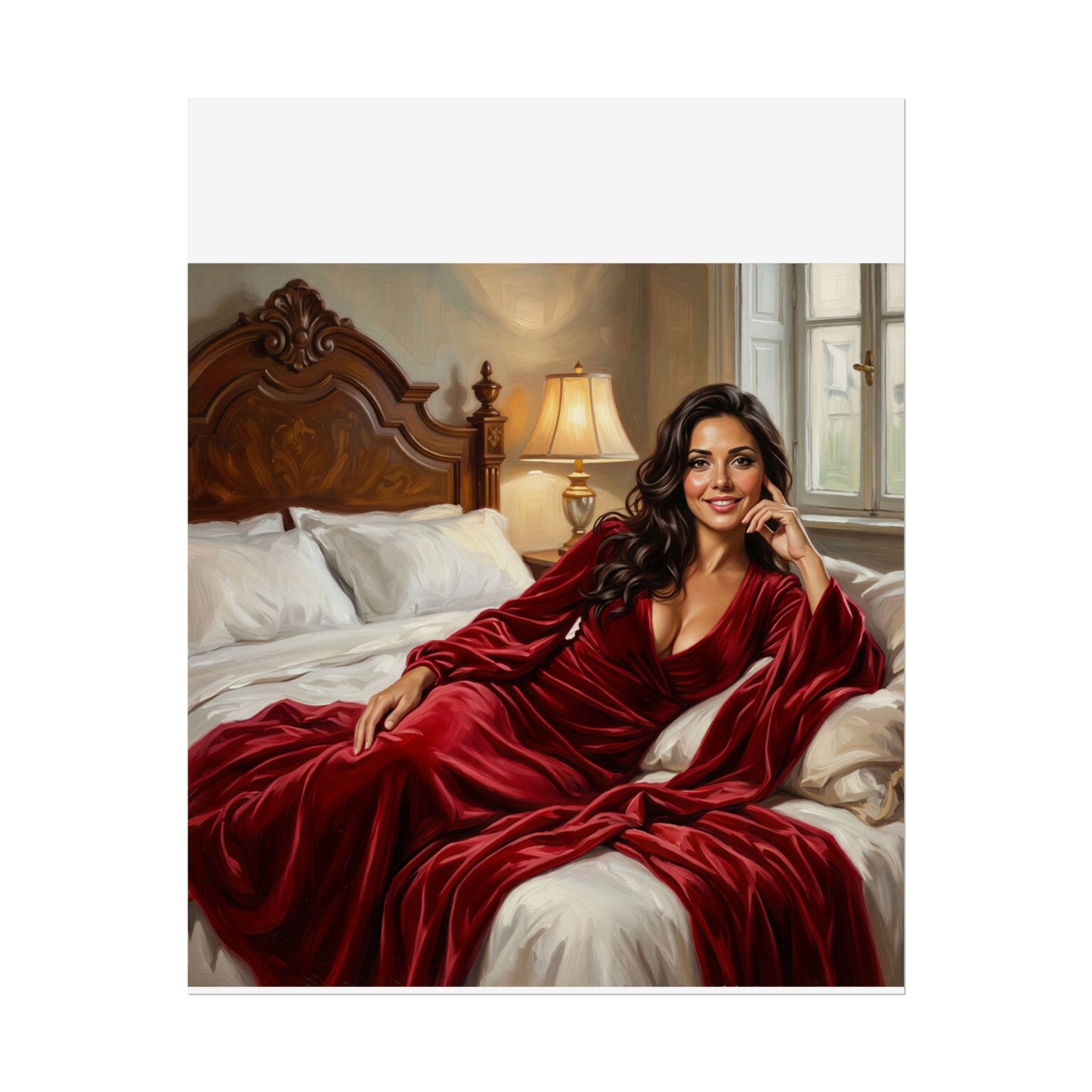 Rolled Poster — Luxurious Portrait of Mia in Red Velvet Robe