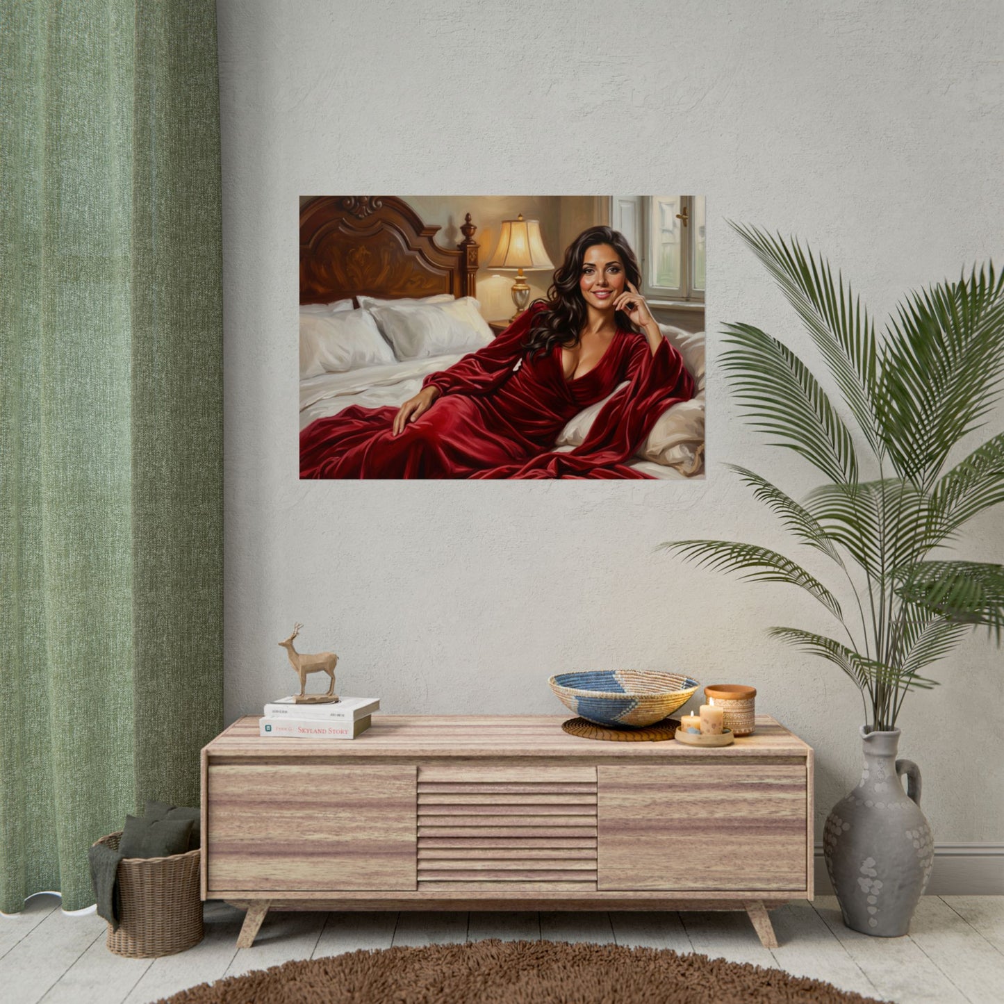 Rolled Poster — Luxurious Portrait of Mia in Red Velvet Robe