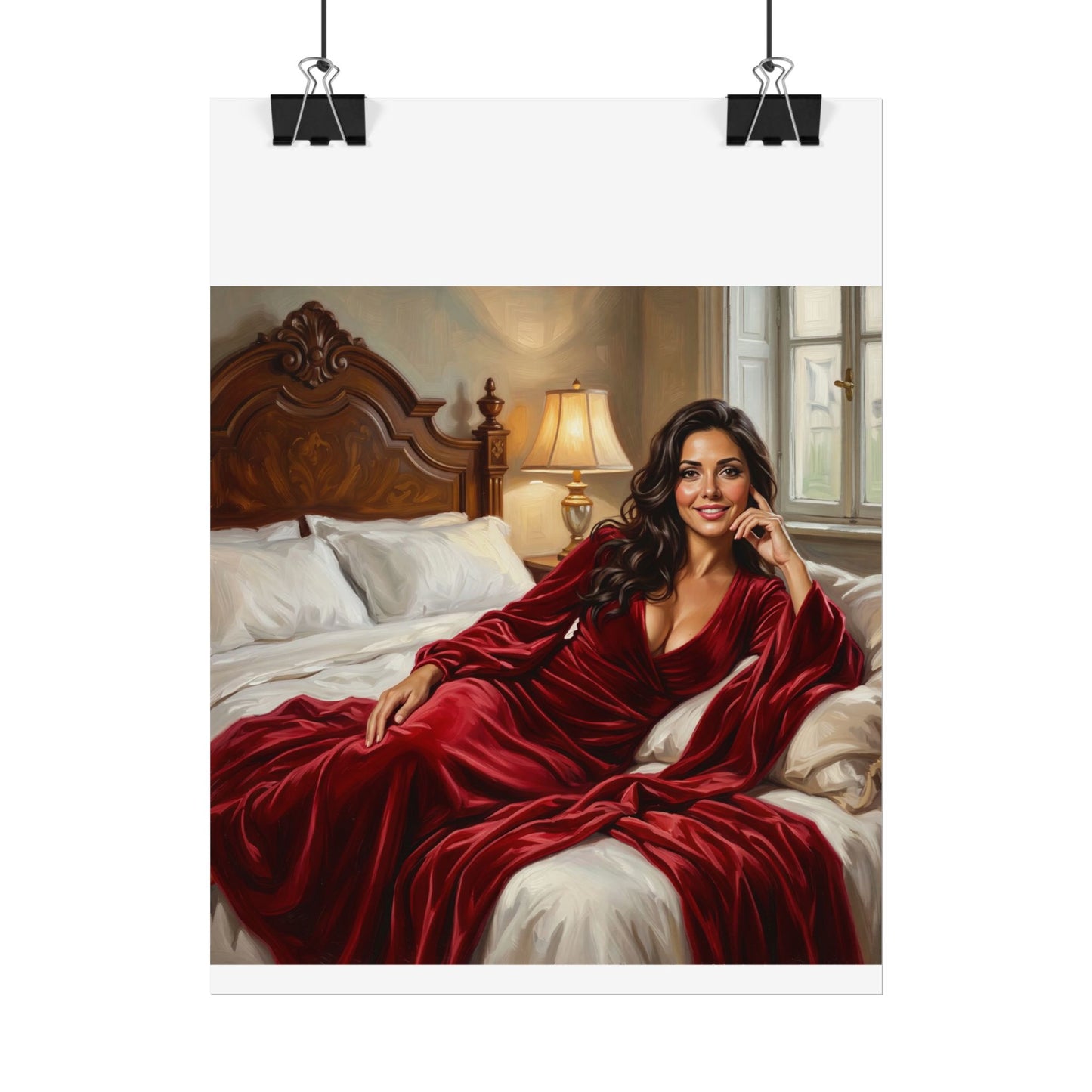 Rolled Poster — Luxurious Portrait of Mia in Red Velvet Robe