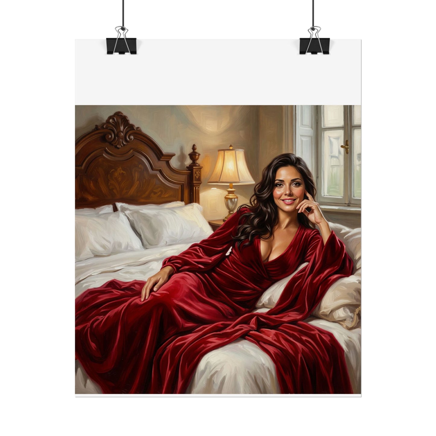 Rolled Poster — Luxurious Portrait of Mia in Red Velvet Robe