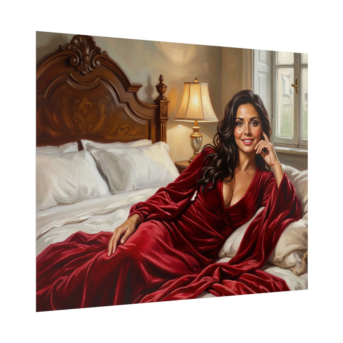 Rolled Poster — Luxurious Portrait of Mia in Red Velvet Robe