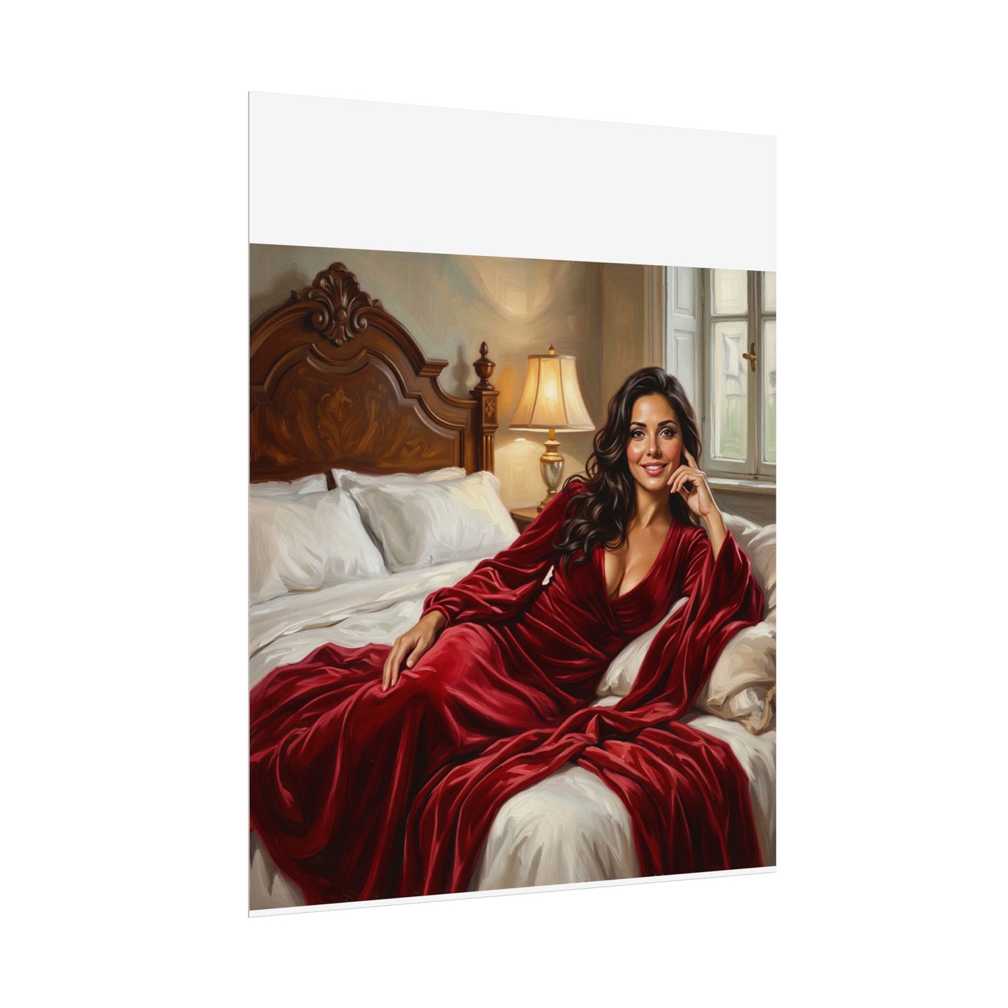 Rolled Poster — Luxurious Portrait of Mia in Red Velvet Robe