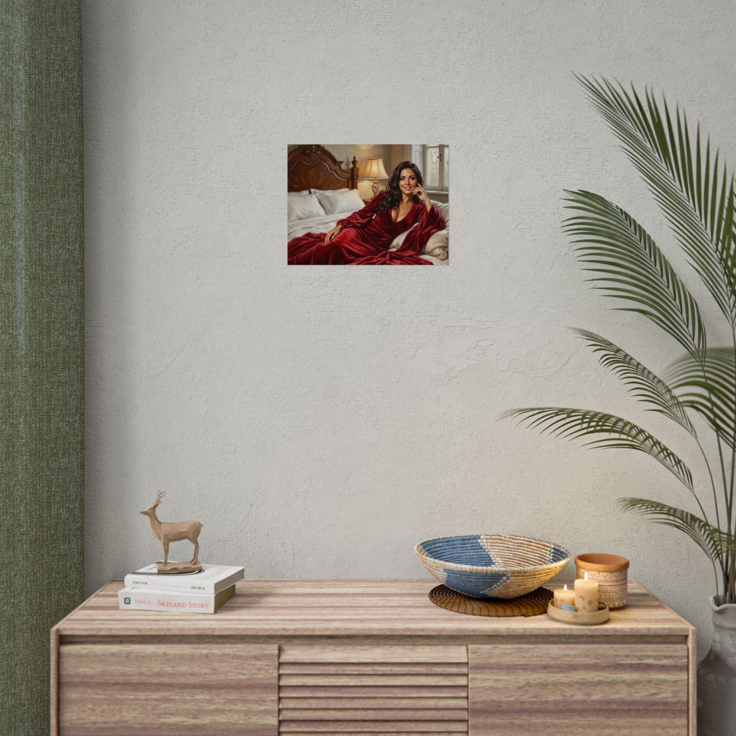 Rolled Poster — Luxurious Portrait of Mia in Red Velvet Robe