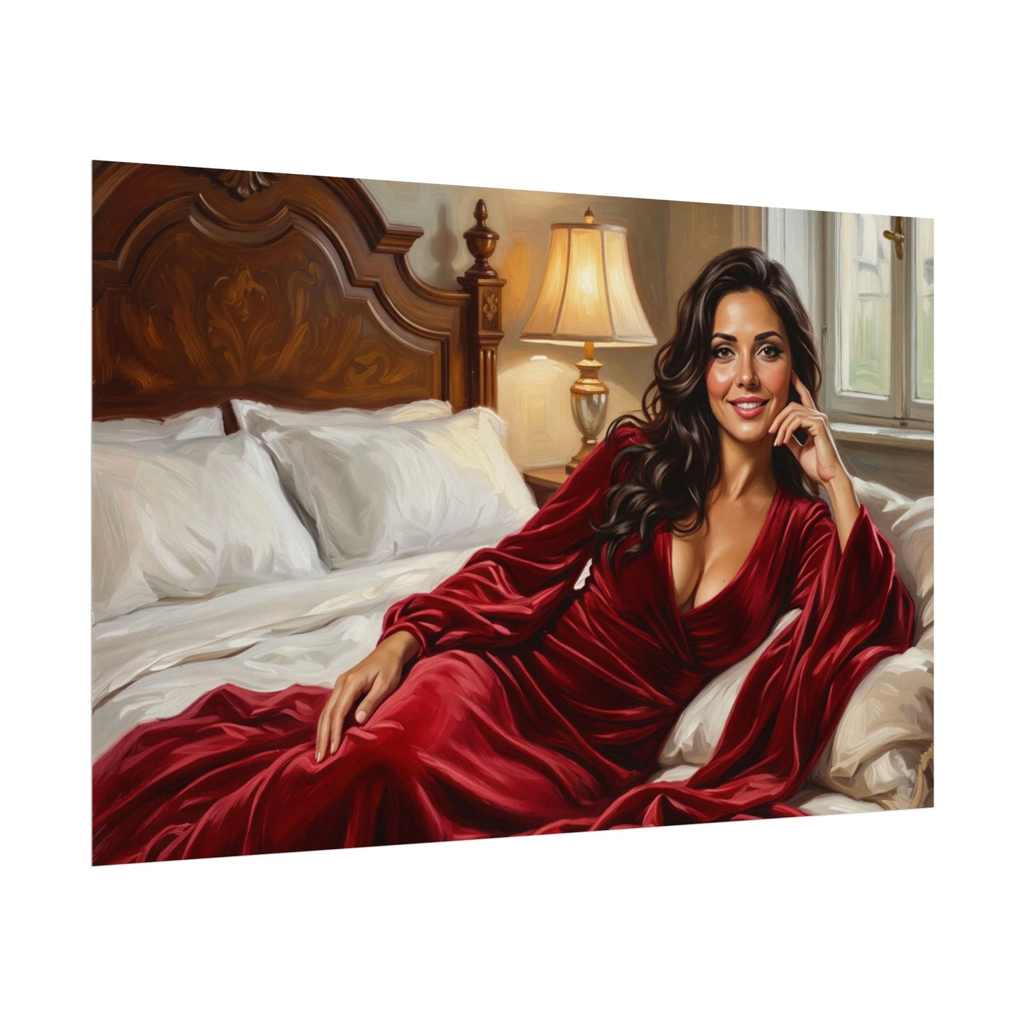 Rolled Poster — Luxurious Portrait of Mia in Red Velvet Robe