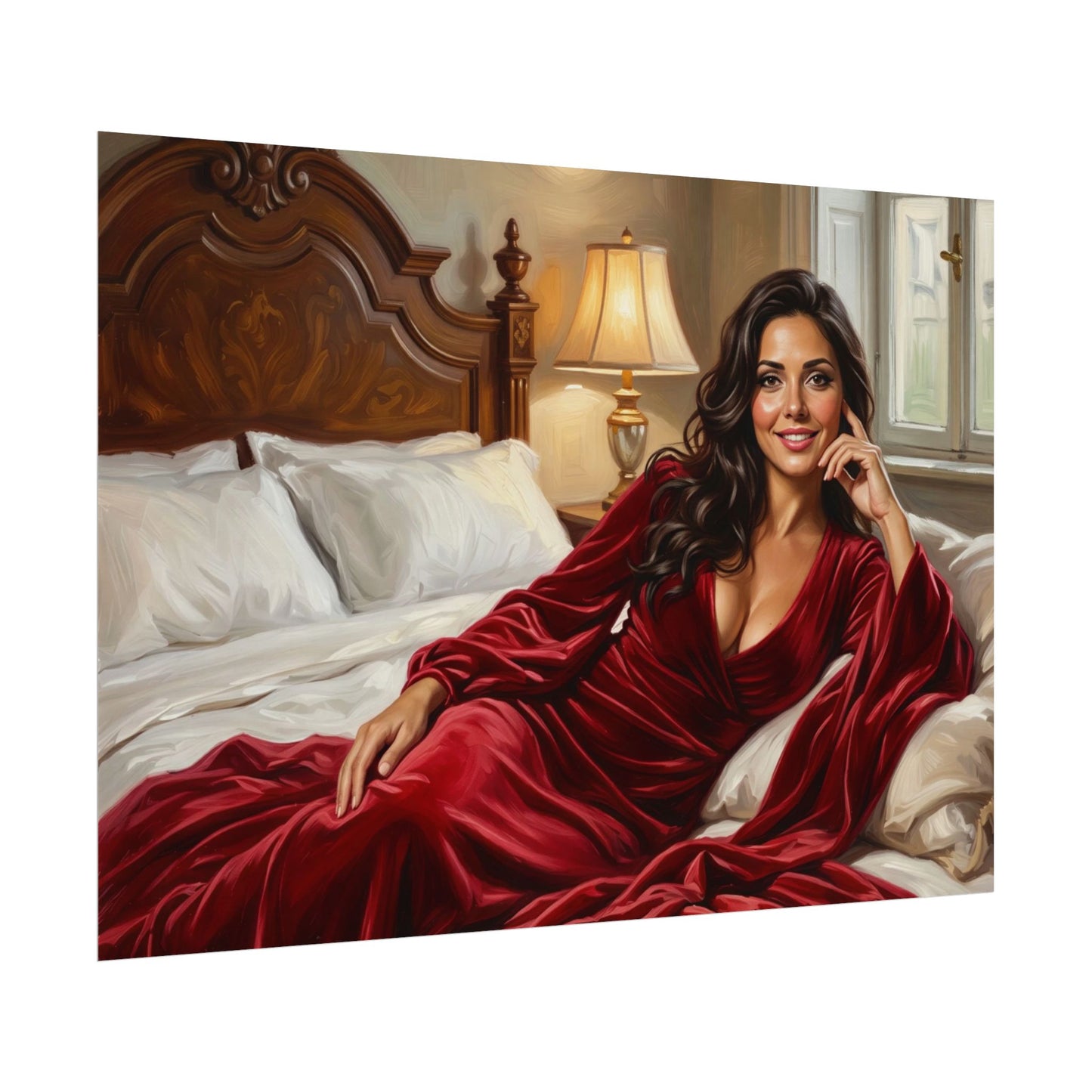 Rolled Poster — Luxurious Portrait of Mia in Red Velvet Robe