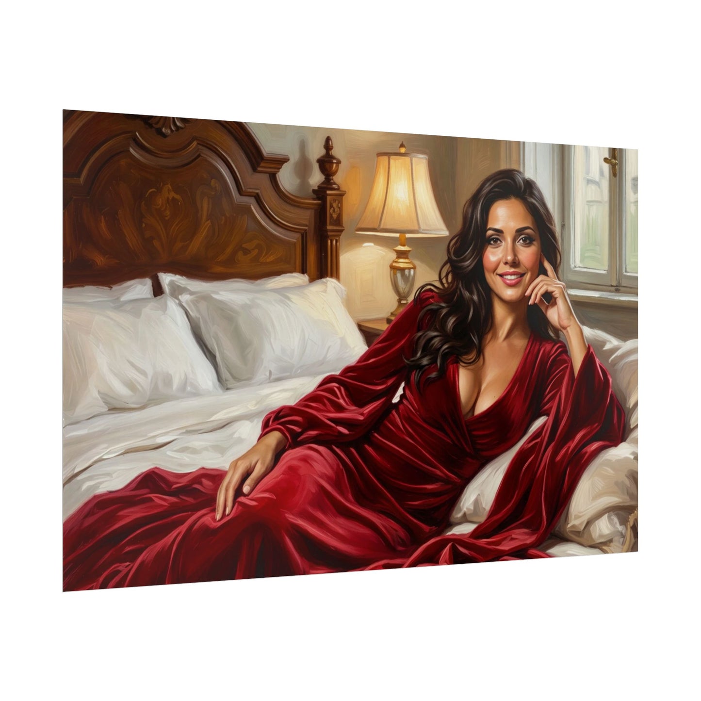 Rolled Poster — Luxurious Portrait of Mia in Red Velvet Robe
