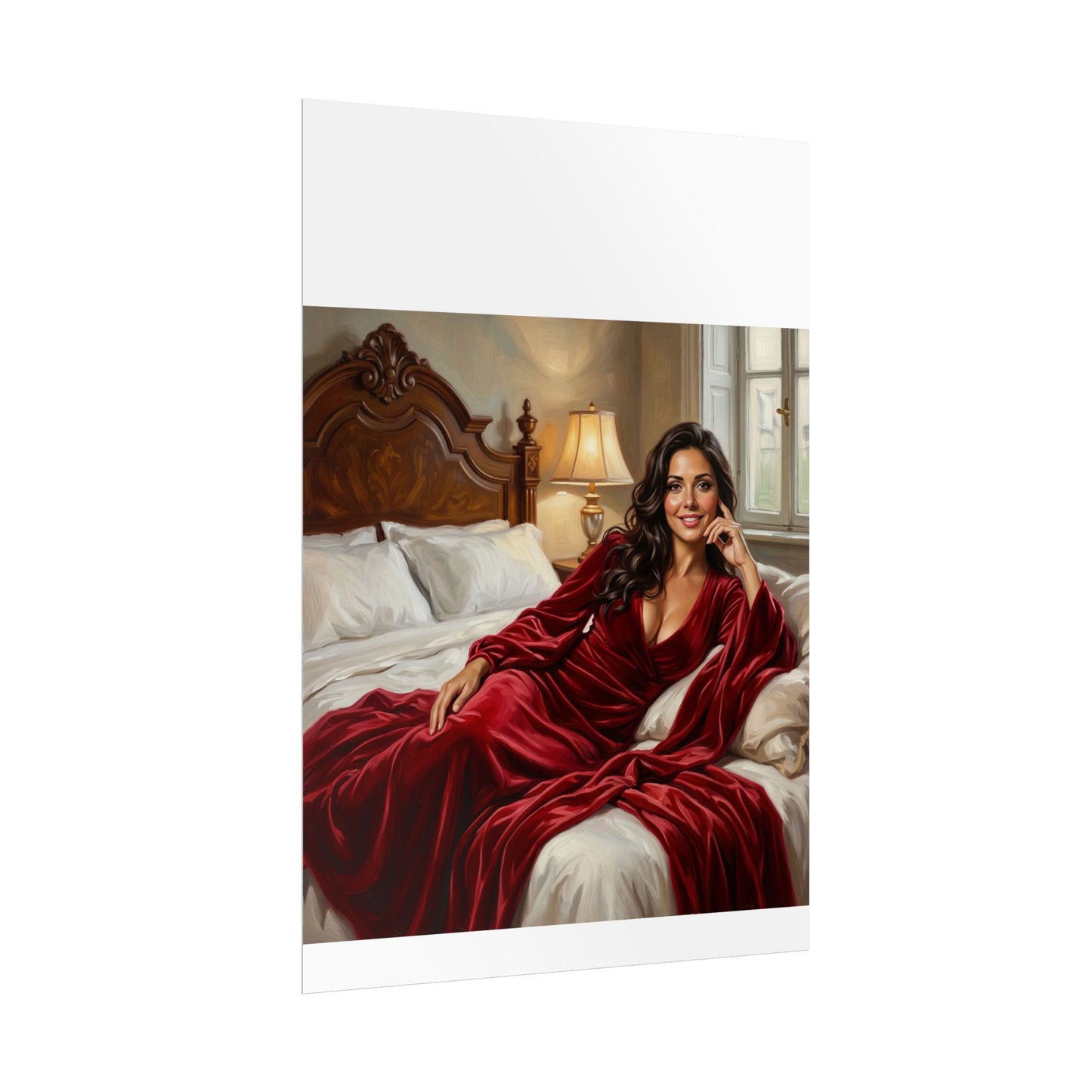 Rolled Poster — Luxurious Portrait of Mia in Red Velvet Robe